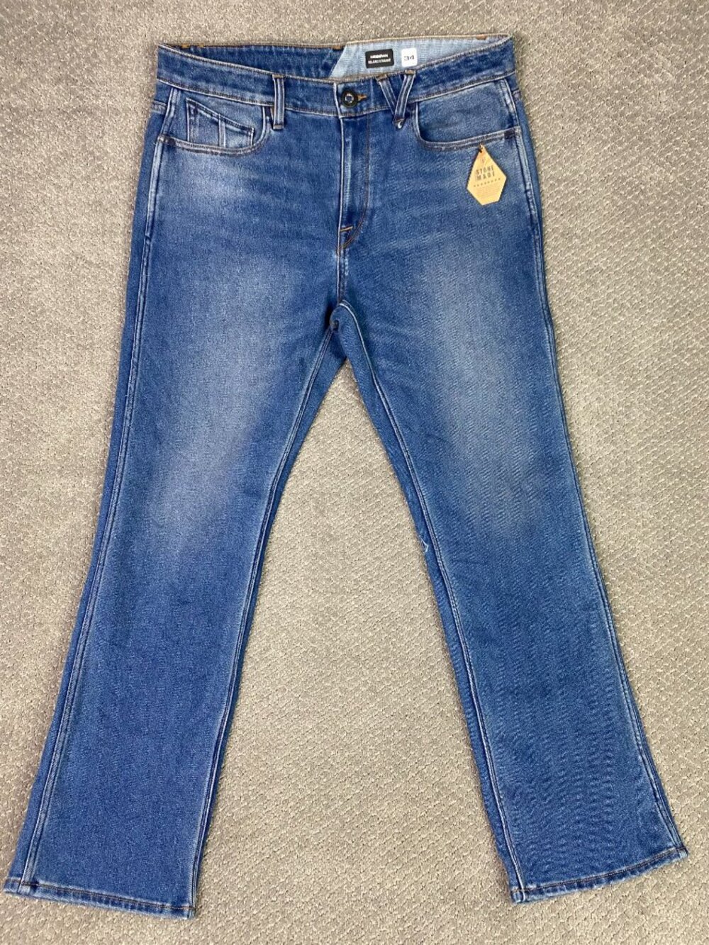 Volcom Modown Relaxed Straight Jeans Mens 34 Measures 37 x 32 Blue Straight